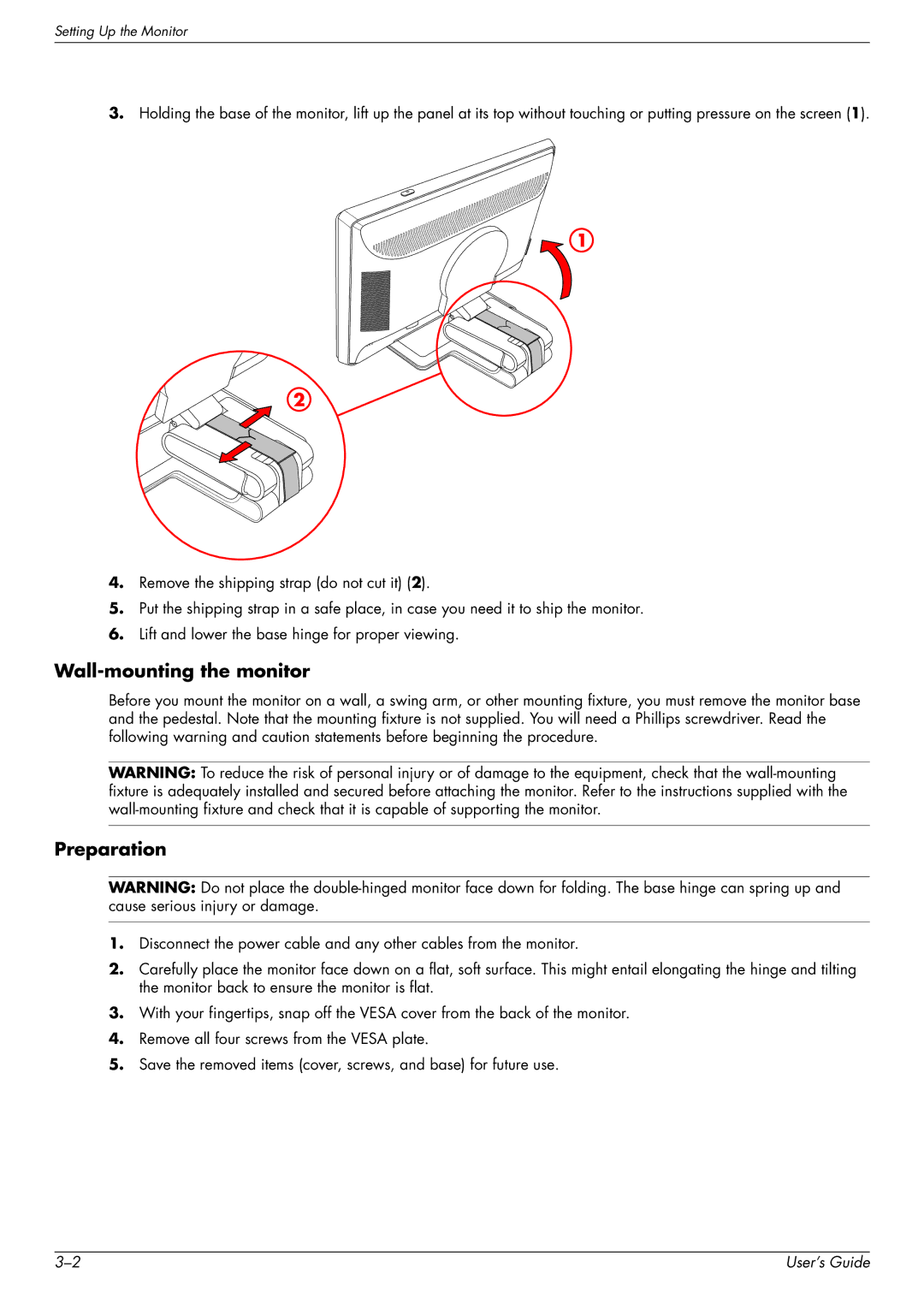 HP W2228H, 2229H, W2558HC, W2448H/HC manual Wall-mounting the monitor, Preparation 