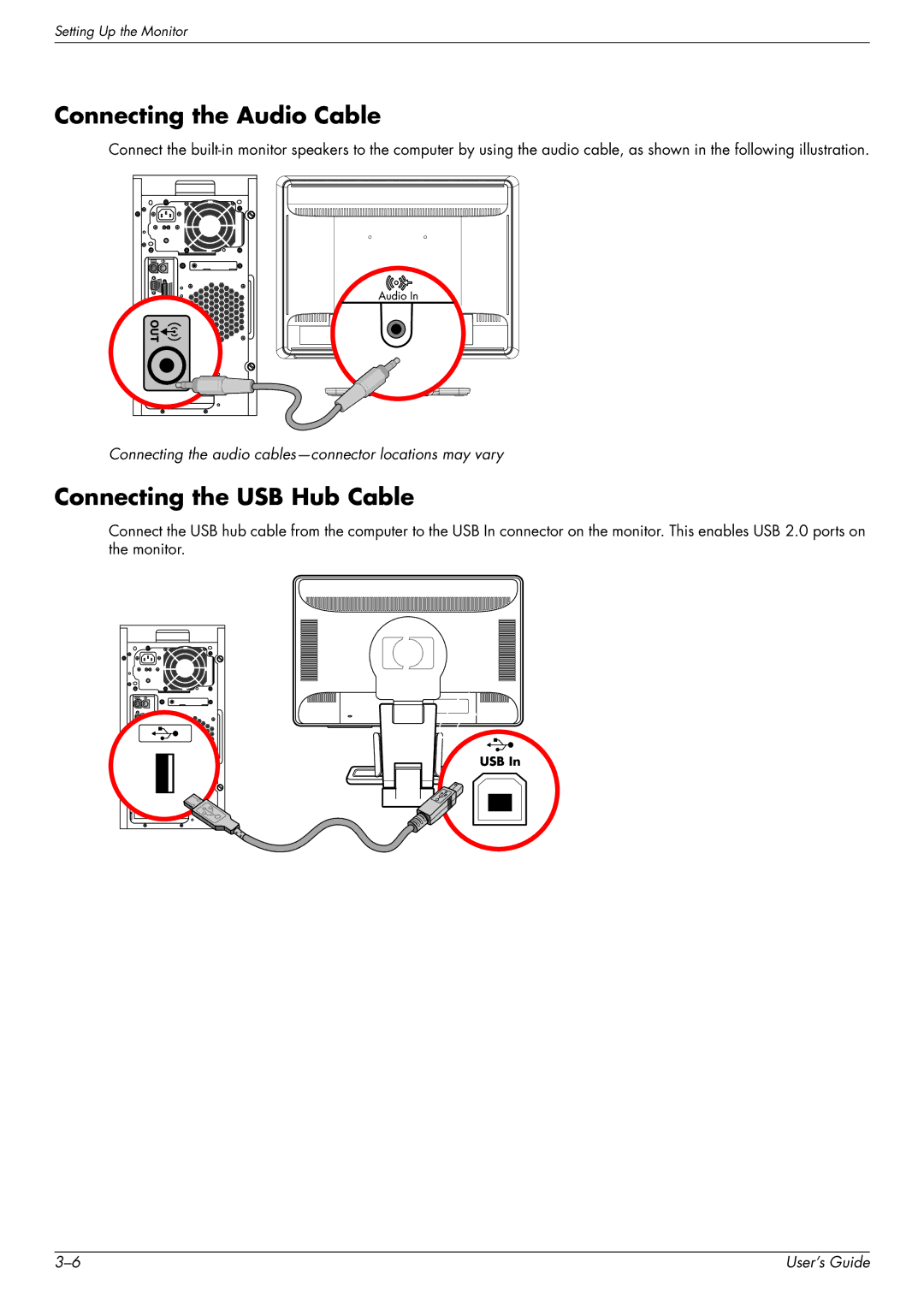 HP W2228H, 2229H, W2558HC, W2448H/HC manual Connecting the Audio Cable, Connecting the USB Hub Cable 