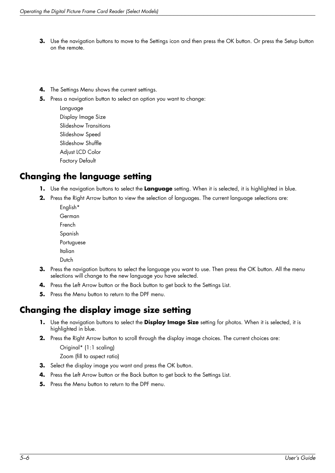 HP W2228H, 2229H, W2558HC, W2448H/HC manual Changing the language setting, Changing the display image size setting 