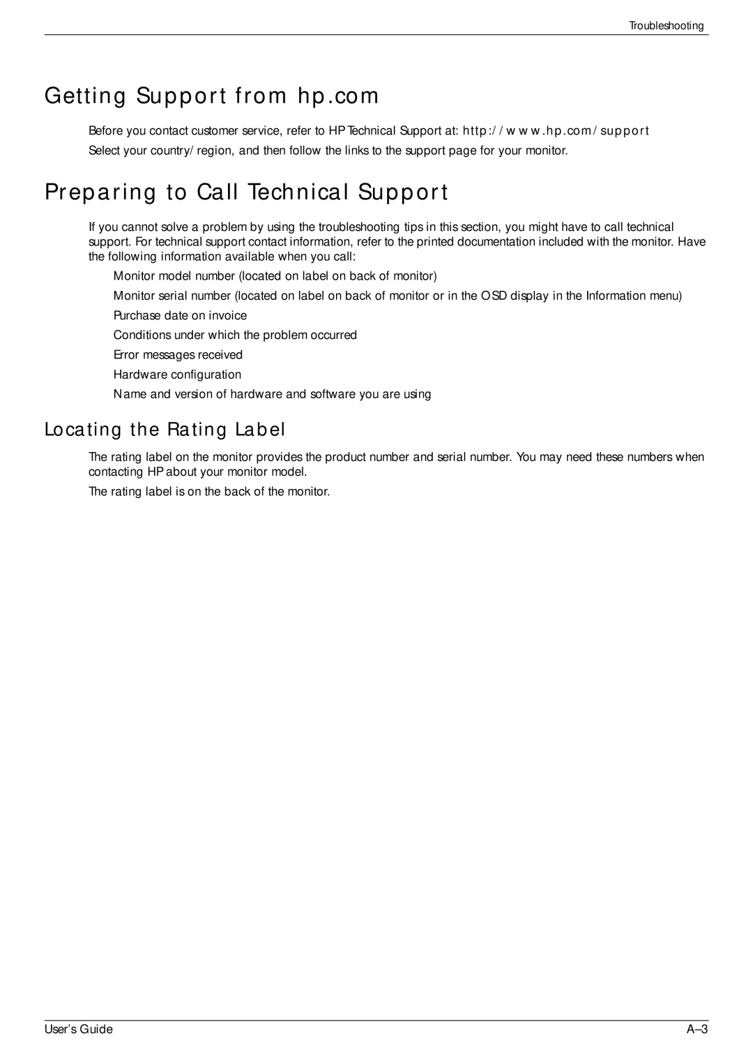 HP W2558HC, 2229H, W2228H, W2448H/HC manual Locating the Rating Label 