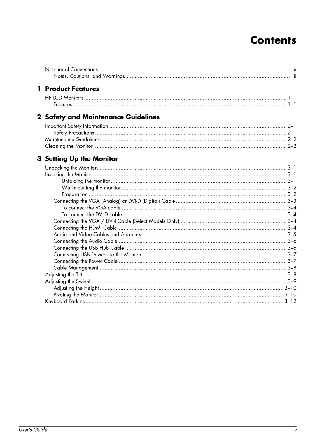 HP W2558HC, 2229H, W2228H, W2448H/HC manual Contents 