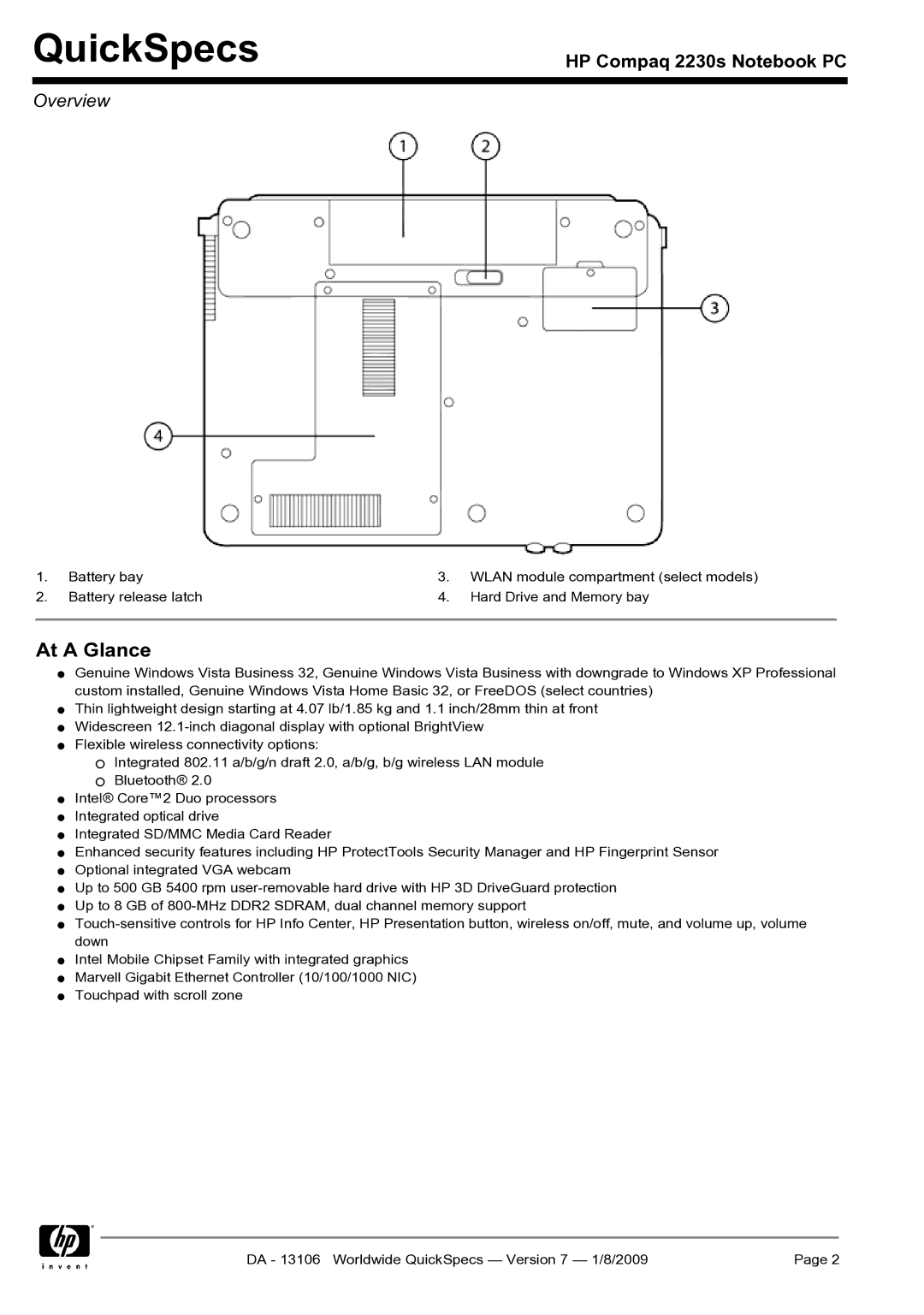 HP 2230s 2230s manual At a Glance 