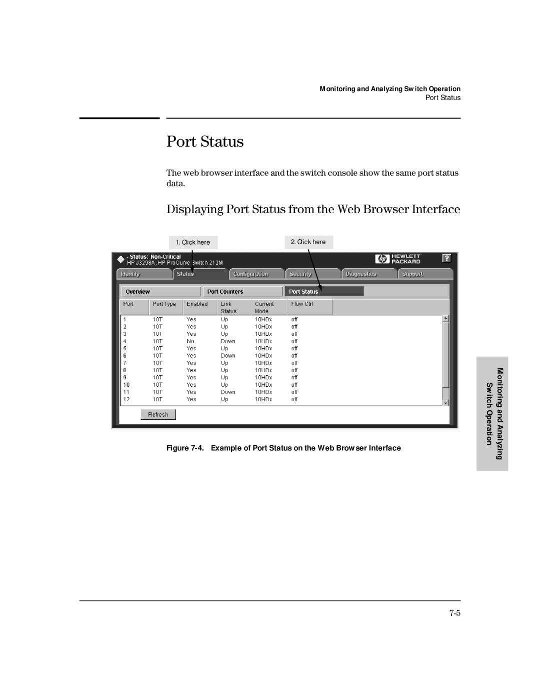 HP 212M, 224M manual Displaying Port Status from the Web Browser Interface 