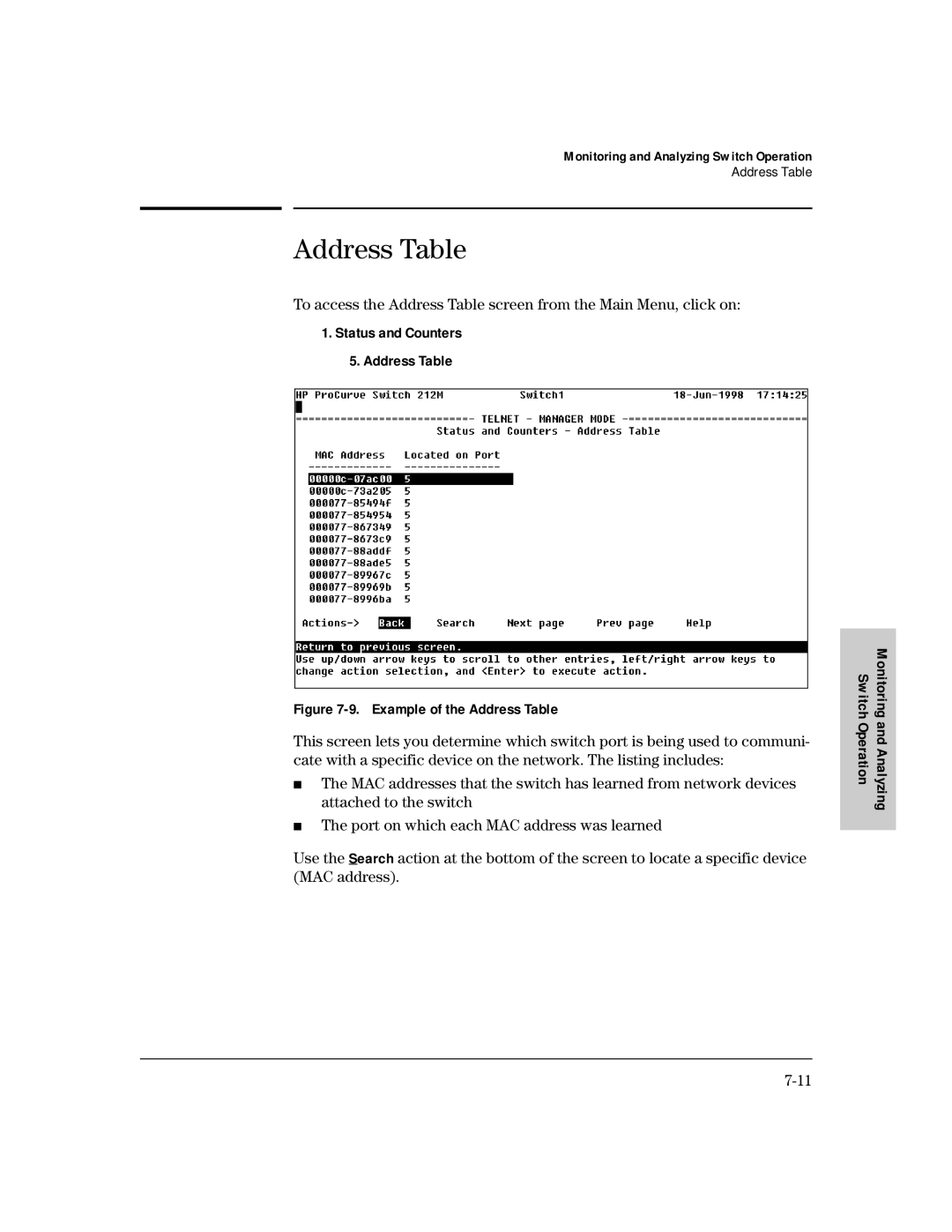 HP 212M, 224M manual Status and Counters Address Table 