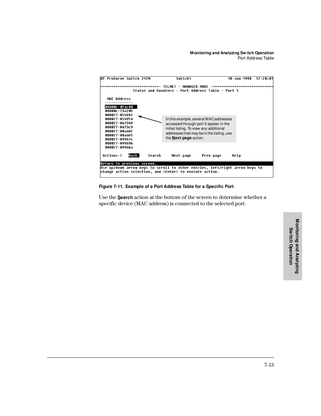 HP 212M, 224M manual Example of a Port Address Table for a Specific Port 