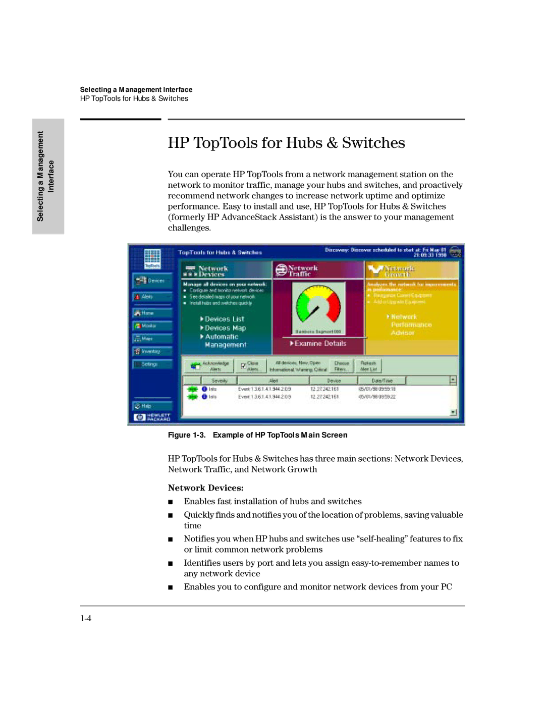 HP 224M, 212M manual HP TopTools for Hubs & Switches, Example of HP TopTools Main Screen 