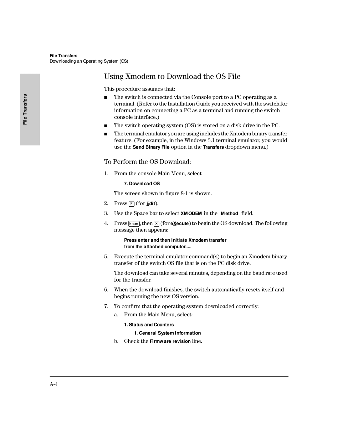 HP 224M, 212M manual Using Xmodem to Download the OS File, To Perform the OS Download, Download OS 