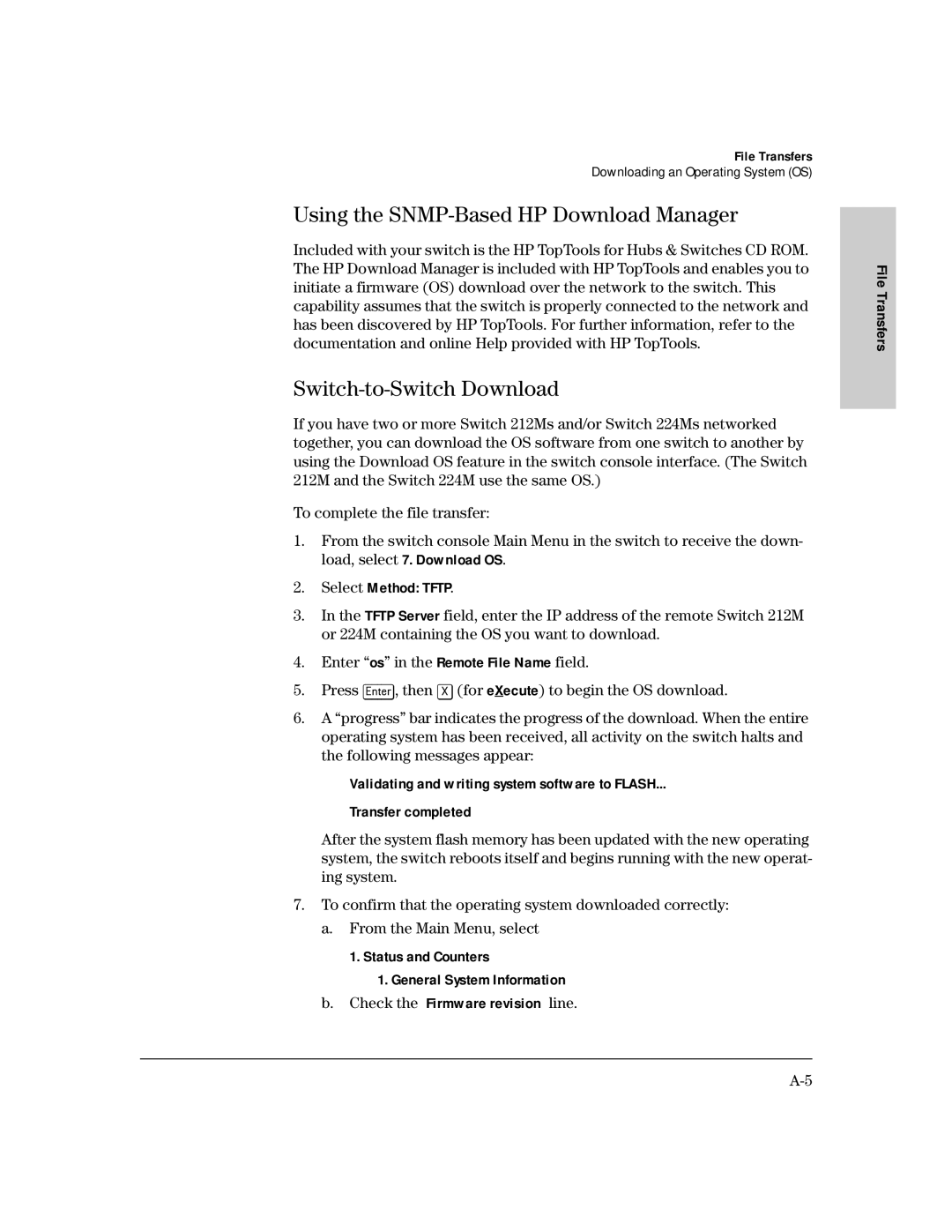 HP 212M, 224M manual Using the SNMP-Based HP Download Manager, Switch-to-Switch Download, Select Method Tftp 