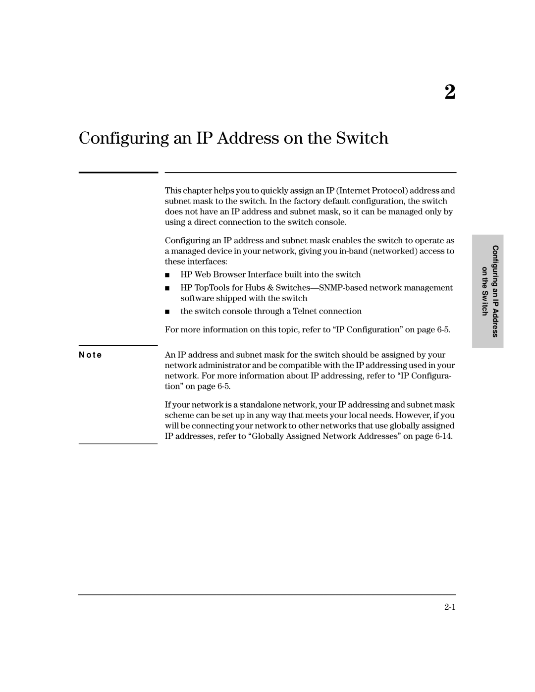 HP 212M, 224M manual Configuring an IP Address on the Switch, Tion on 