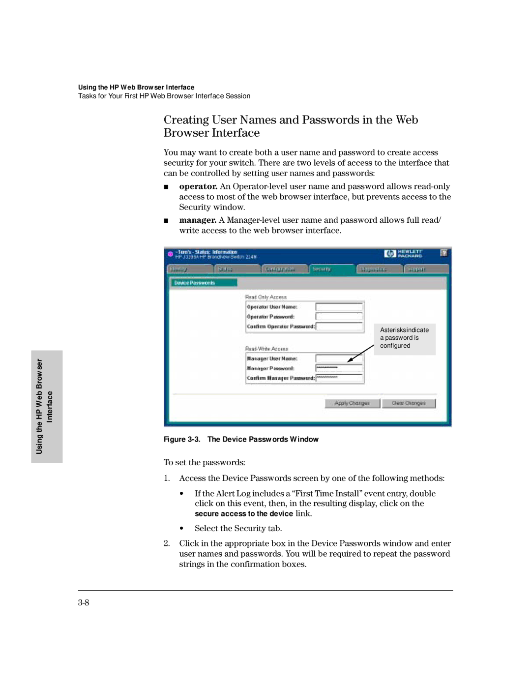 HP 224M, 212M manual Device Passwords Window 