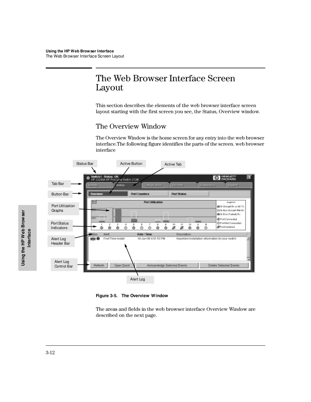 HP 224M, 212M manual Web Browser Interface Screen Layout, Overview Window 