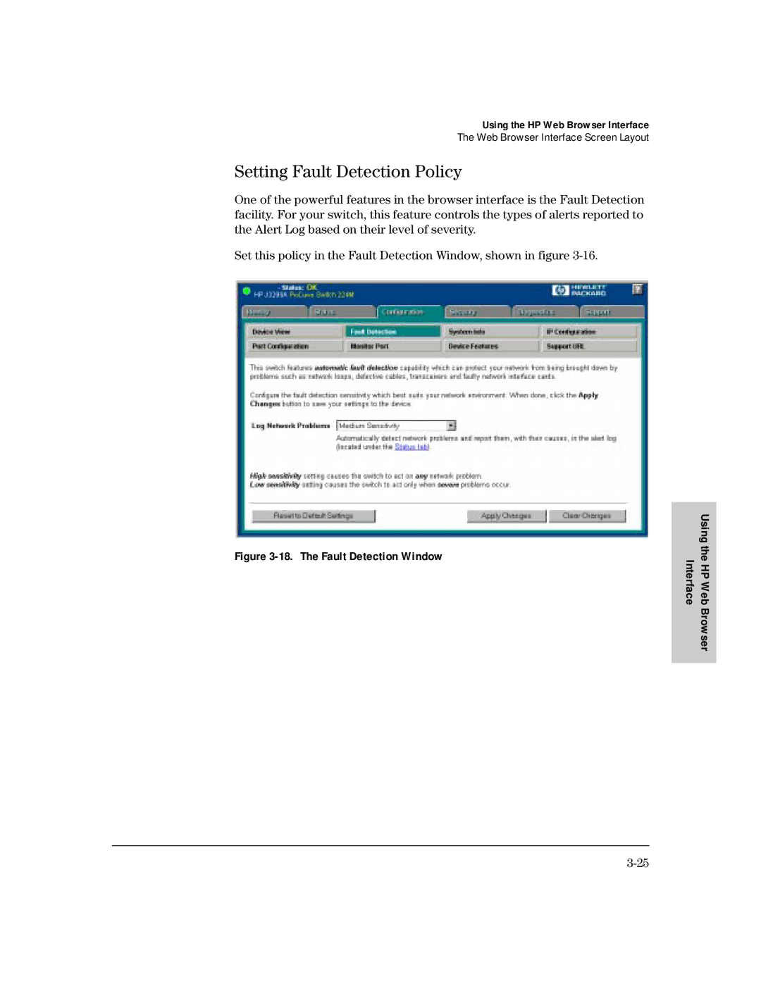 HP 212M, 224M manual Setting Fault Detection Policy, The Fault Detection Window 