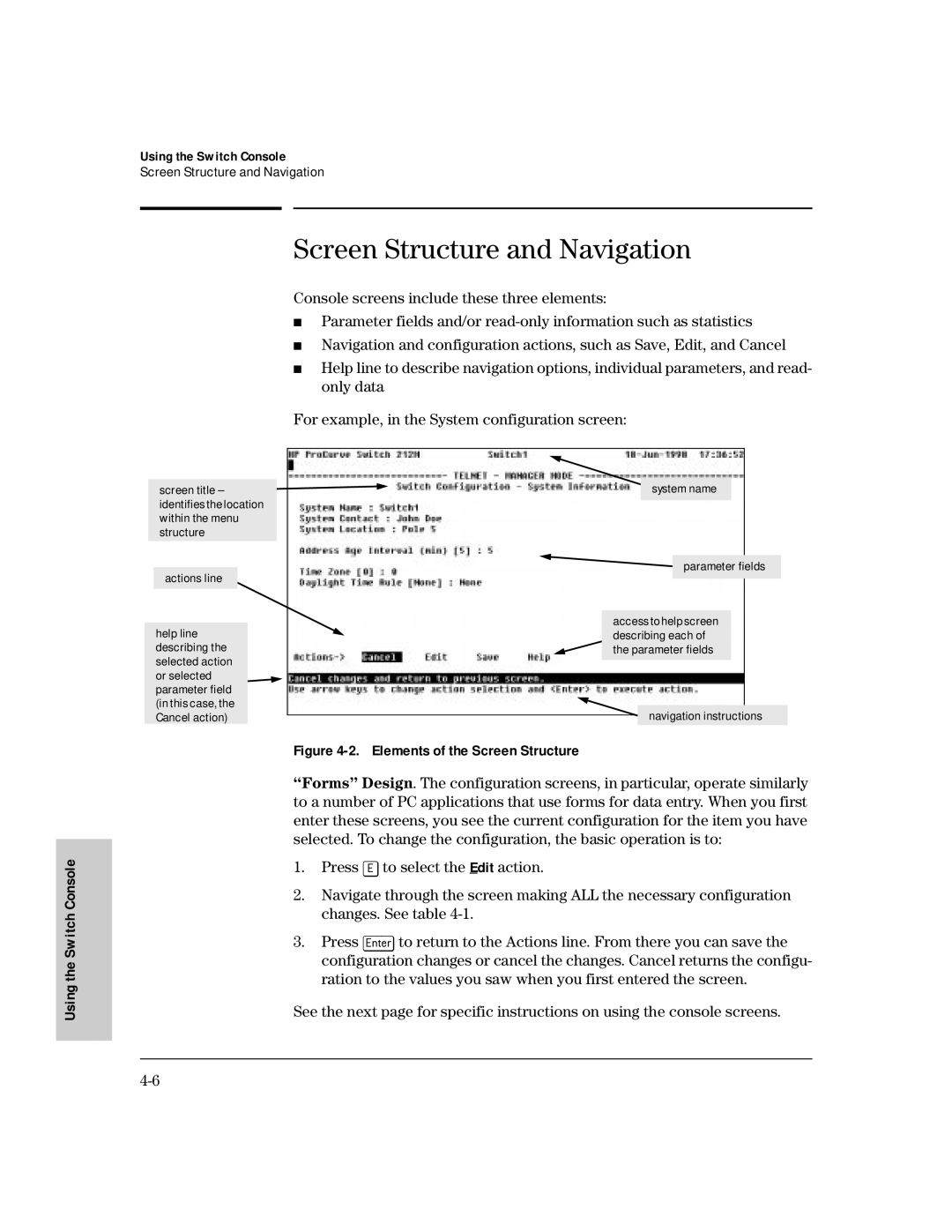 HP 224M, 212M manual Screen Structure and Navigation, Elements of the Screen Structure 