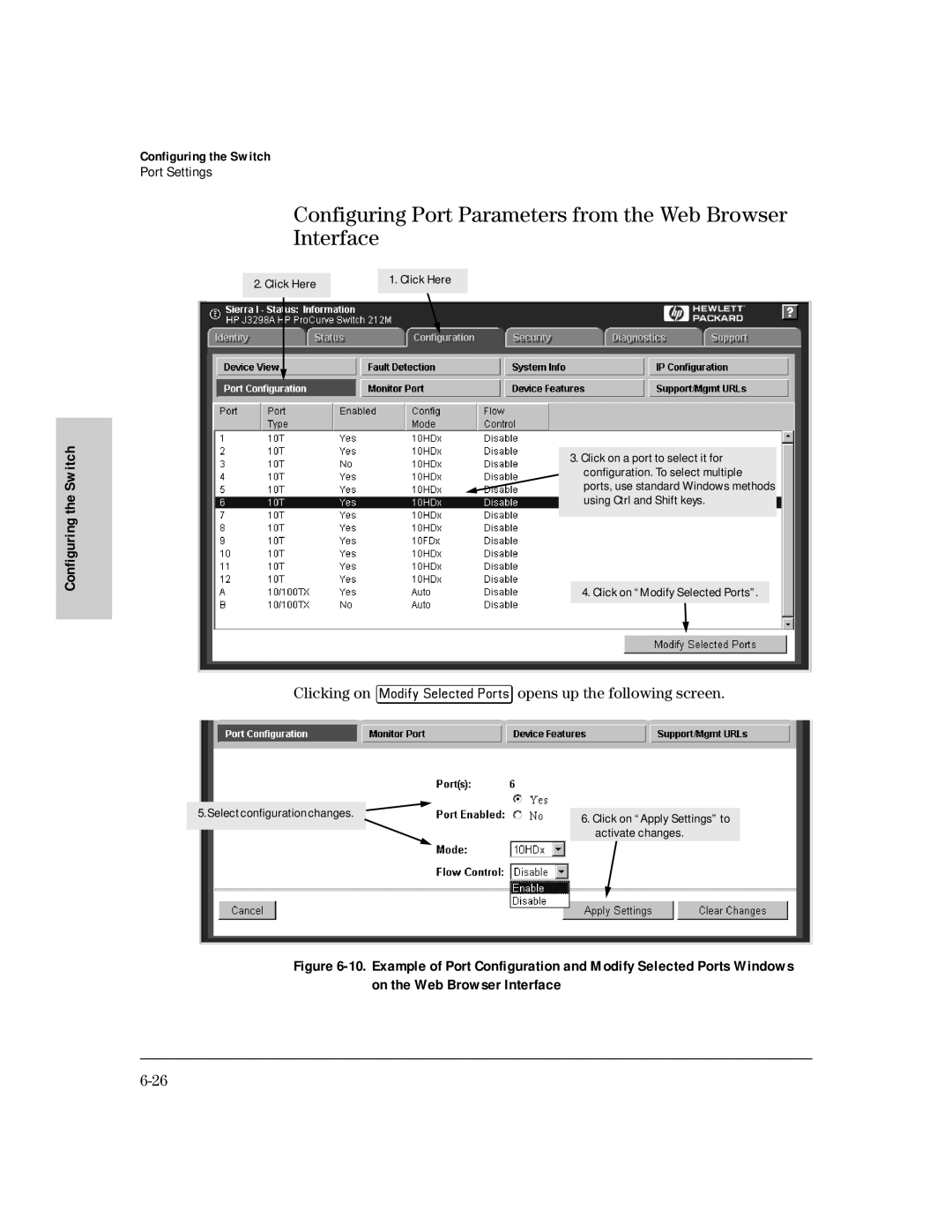 HP 224M, 212M manual Configuring Port Parameters from the Web Browser Interface 