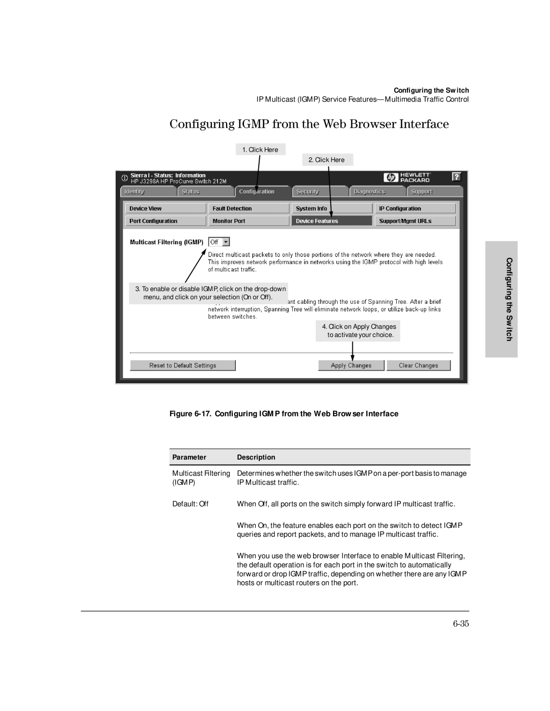 HP 212M, 224M manual Configuring Igmp from the Web Browser Interface 