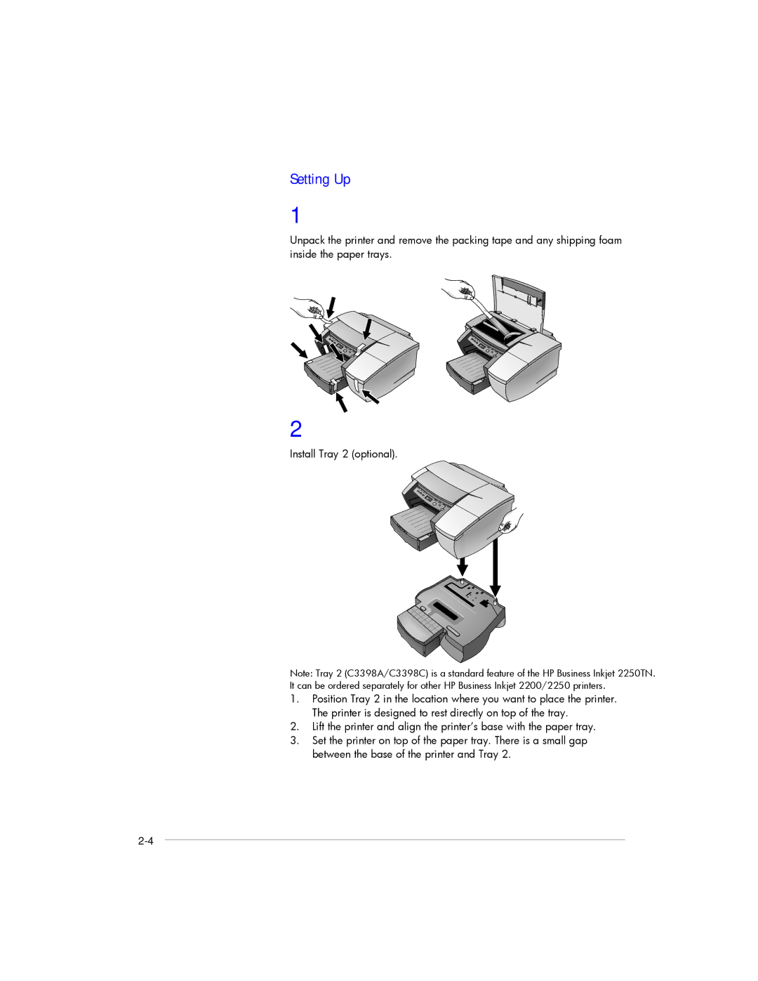 HP 2250, 2200 manual Setting Up 