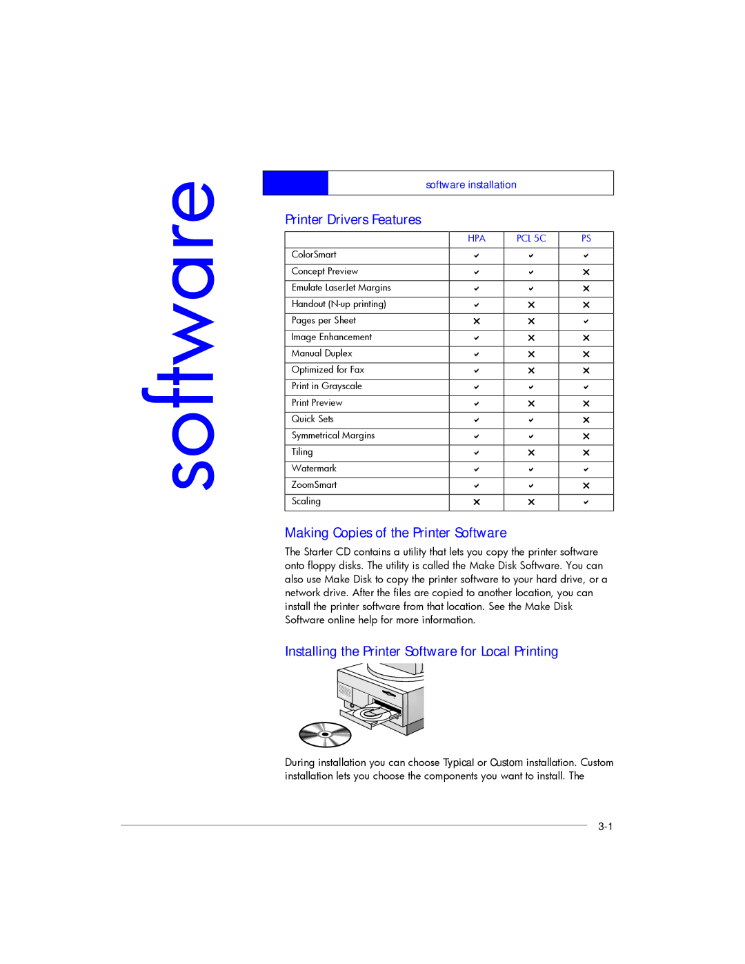 HP 2200, 2250 manual Printer Drivers Features, Making Copies of the Printer Software 