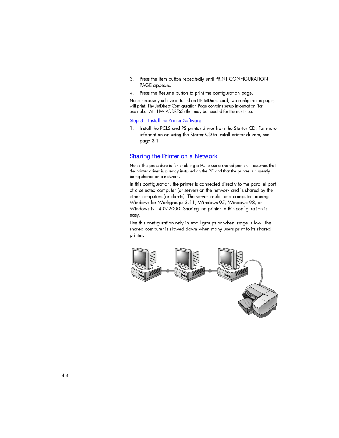 HP 2250, 2200 manual Sharing the Printer on a Network, Install the Printer Software 