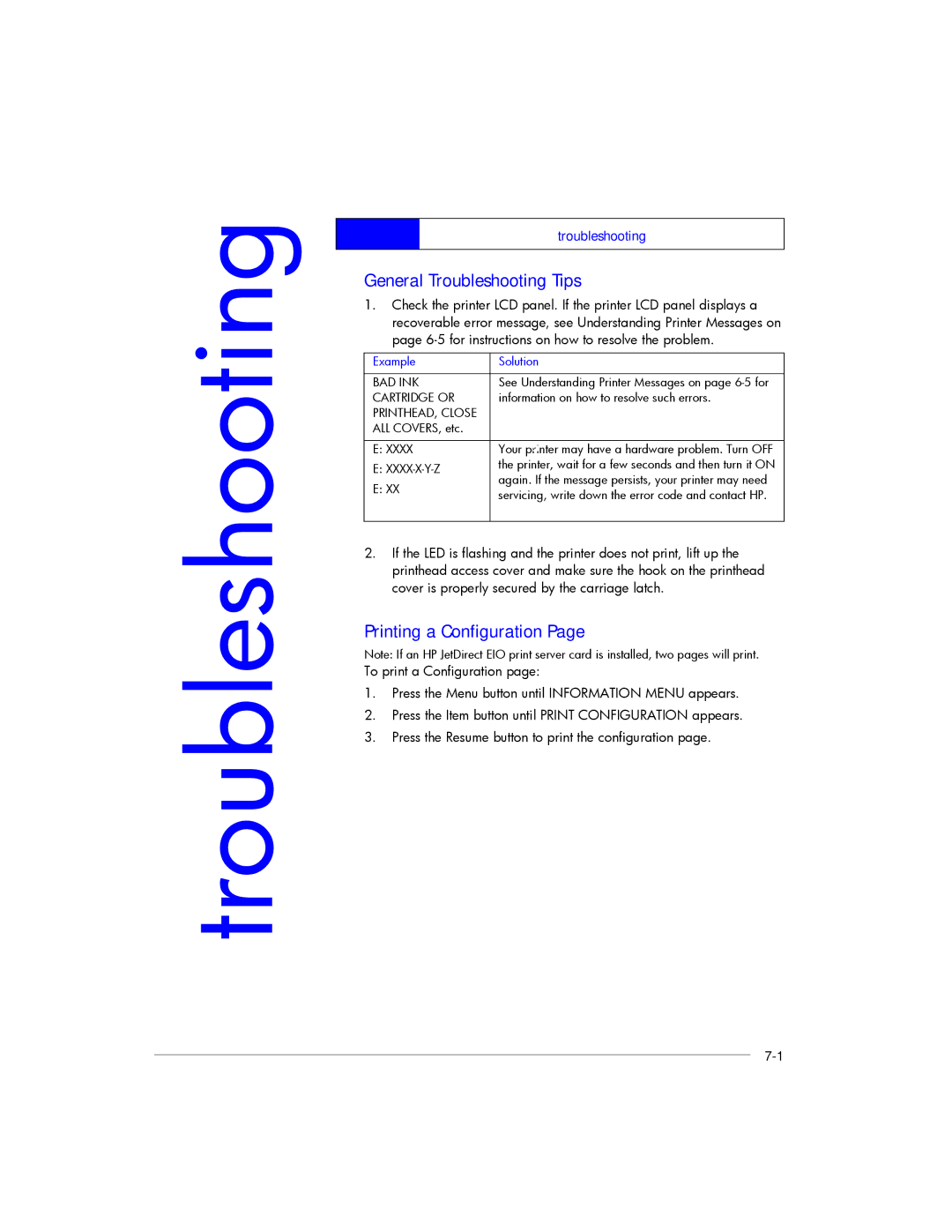 HP 2200, 2250 manual General Troubleshooting Tips, Printing a Configuration 