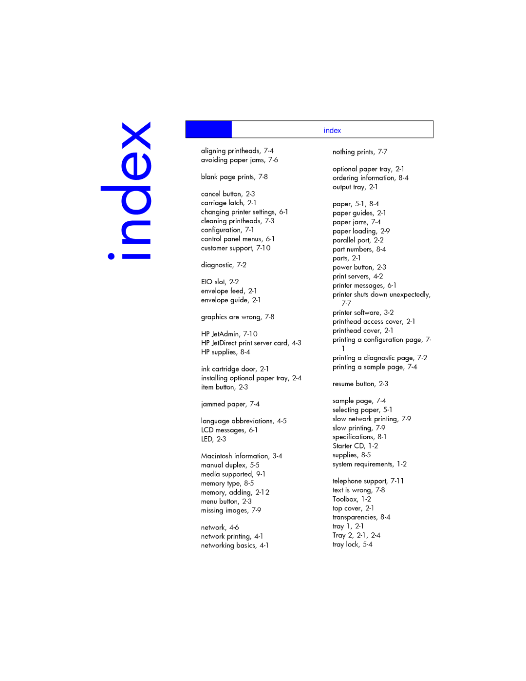 HP 2250, 2200 manual Index 