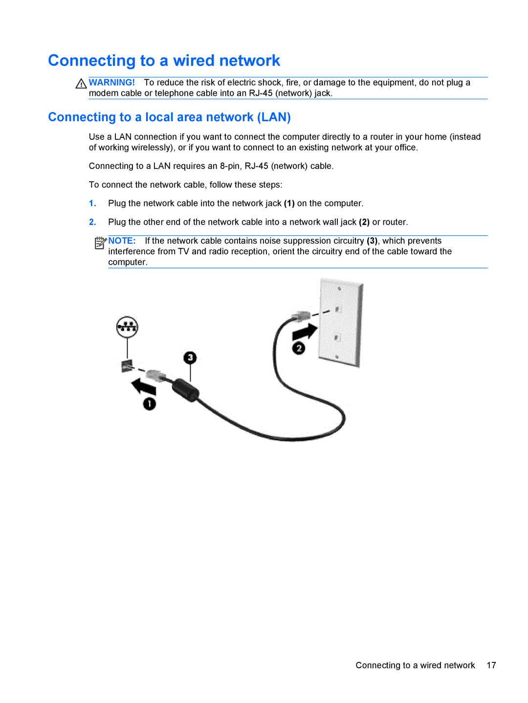 HP All in One - 23-k316, 23-m120 Beats SE, 23-k027c Connecting to a wired network, Connecting to a local area network LAN 