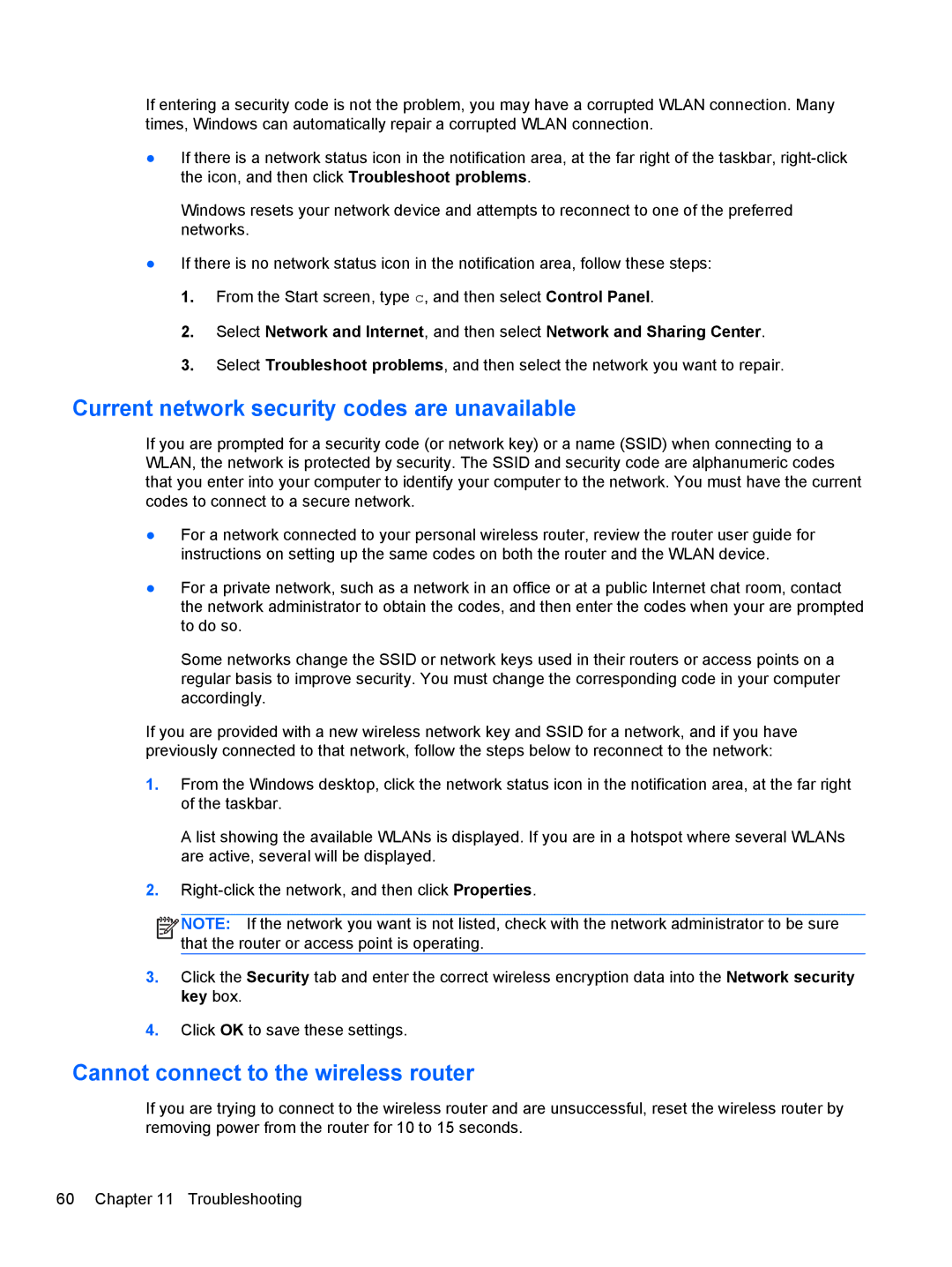 HP 27-k119, 23-m120 Beats SE, 23-k159 Current network security codes are unavailable, Cannot connect to the wireless router 