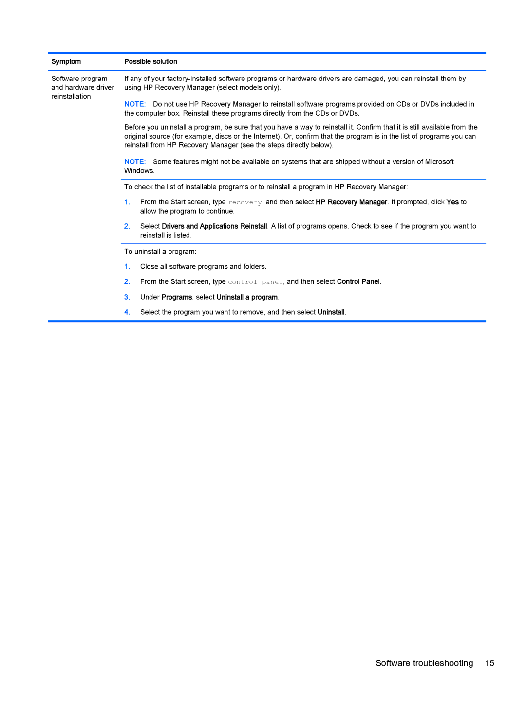 HP 19-2029w, 23-p020t, 23-p029c, 23-p017c, 23-p027c Allow the program to continue, Under Programs, select Uninstall a program 