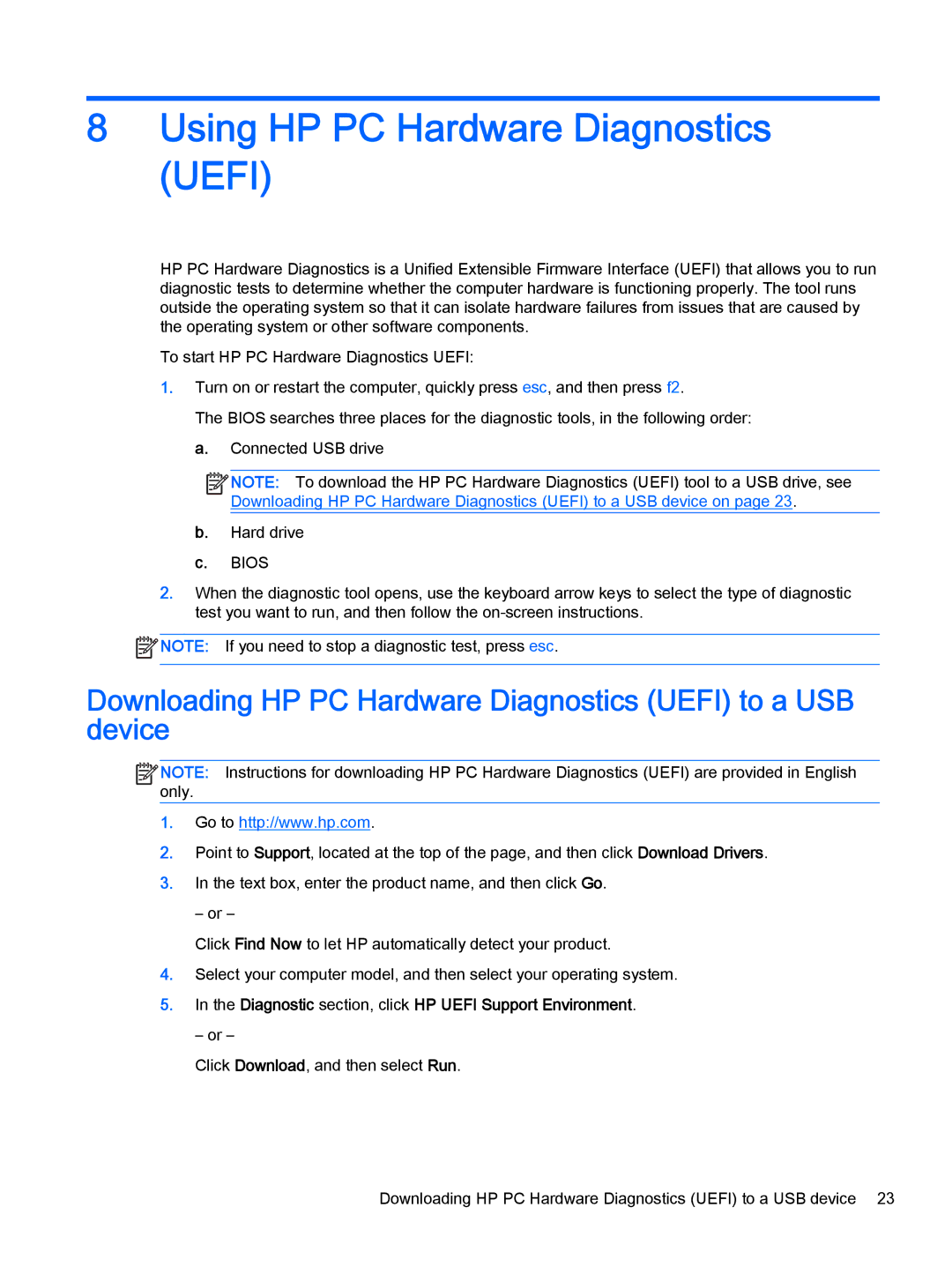 HP 18-5110, 23-p020t Using HP PC Hardware Diagnostics Uefi, Downloading HP PC Hardware Diagnostics Uefi to a USB device 