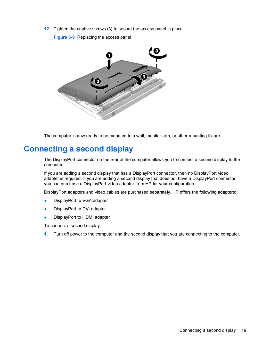 HP 23-p010, 23-p020t, 23-p029c, 23-p017c, 23-p027c, 23-p039, 23-p009 manual Connecting a second display 