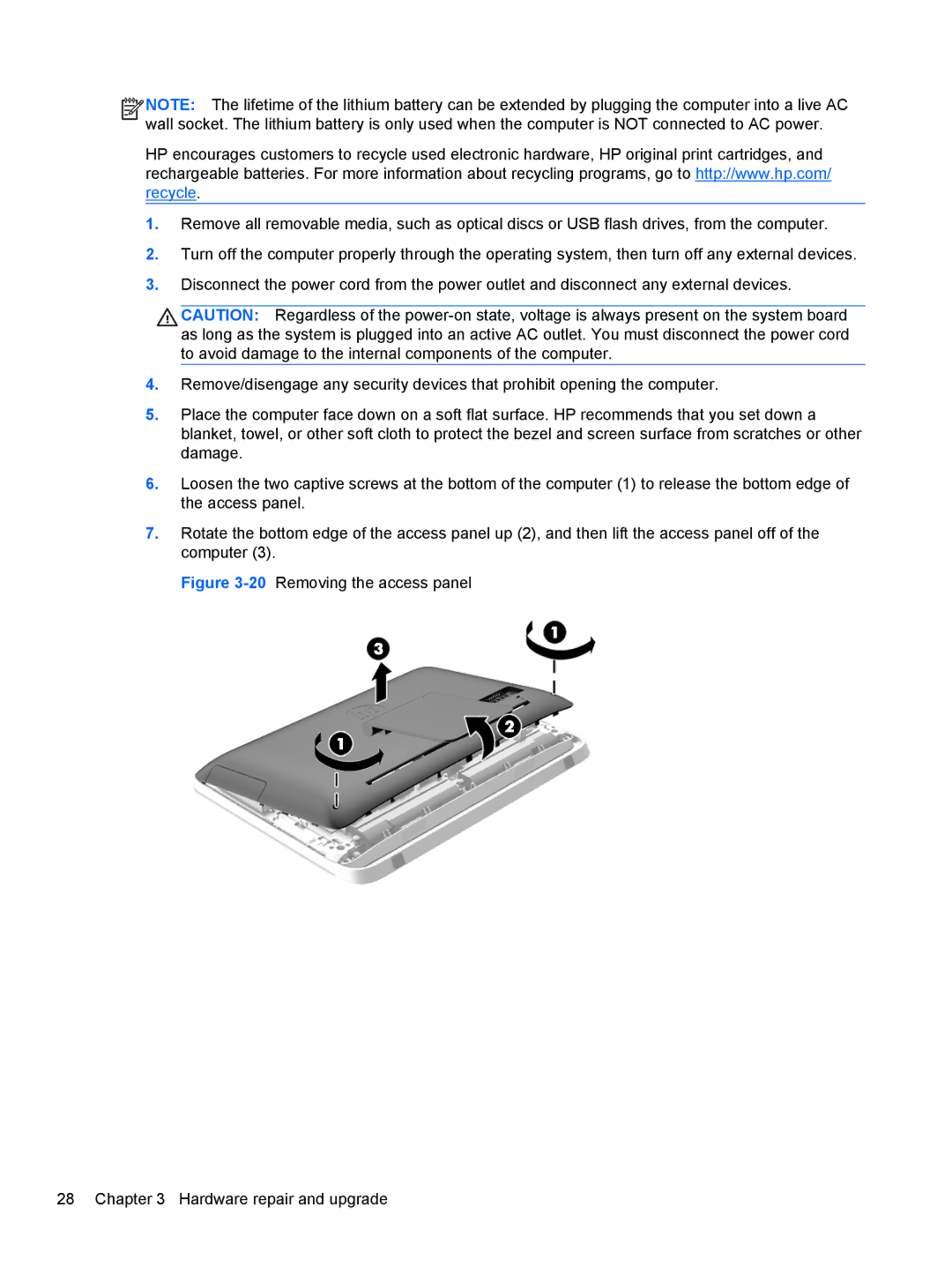 HP 23-p009, 23-p020t, 23-p029c, 23-p017c, 23-p027c, 23-p010, 23-p039 20Removing the access panel Hardware repair and upgrade 