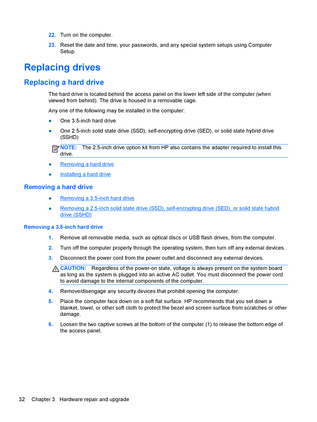 HP 23-p027c, 23-p020t, 23-p029c, 23-p017c, 23-p010, 23-p039, 23-p009 manual Replacing drives, Replacing a hard drive 