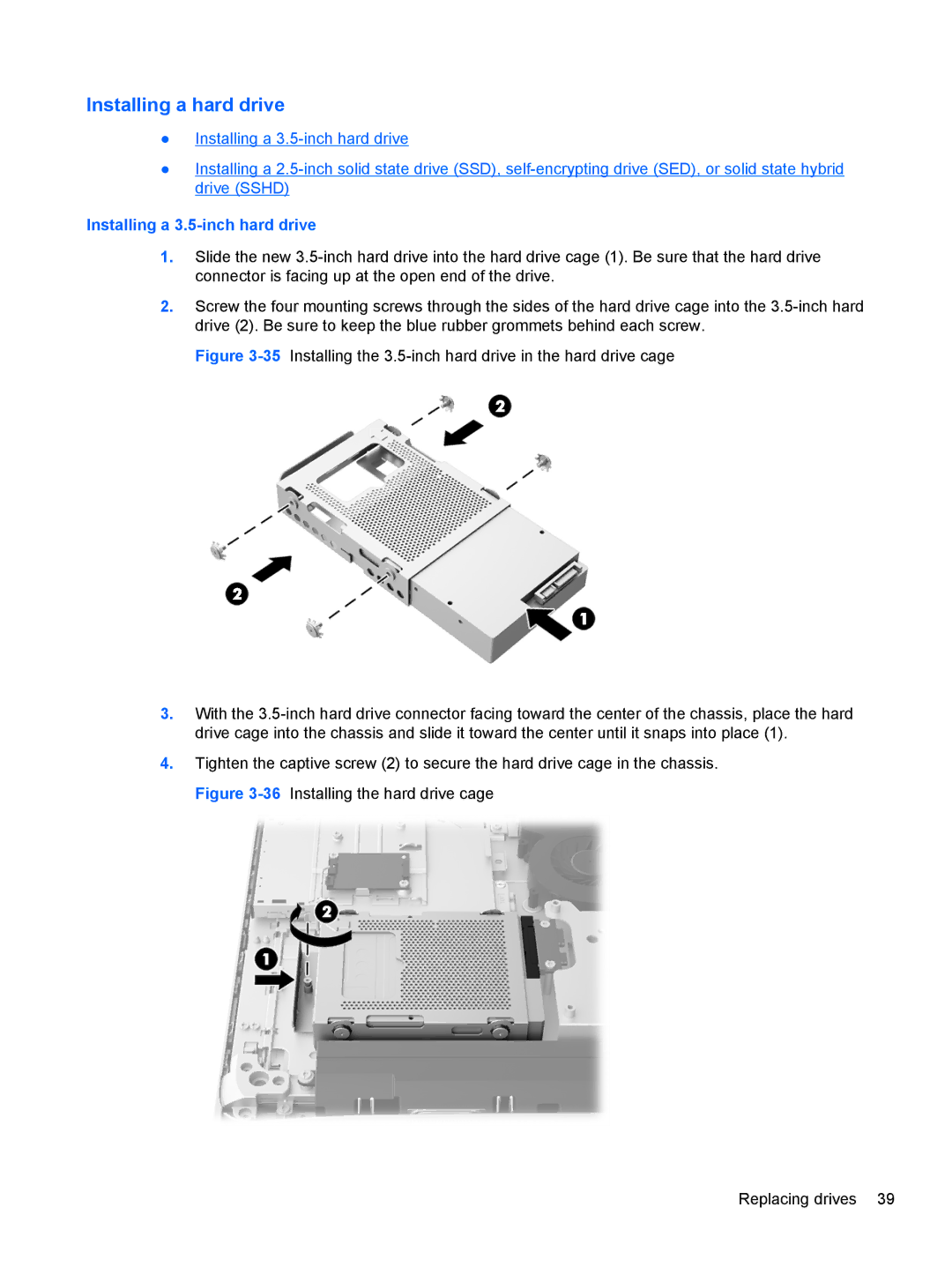 HP 23-p027c, 23-p020t, 23-p029c, 23-p017c, 23-p010, 23-p039, 23-p009 manual Installing a hard drive 