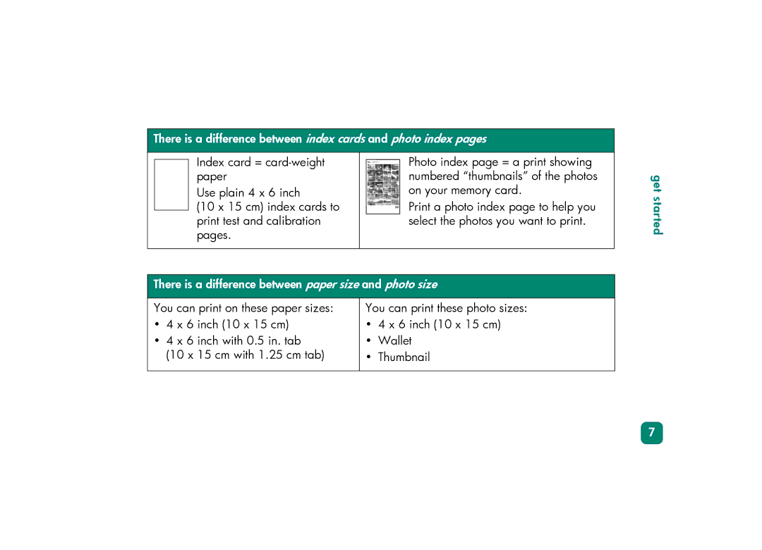 HP 230 manual There is a difference between paper size and photo size 