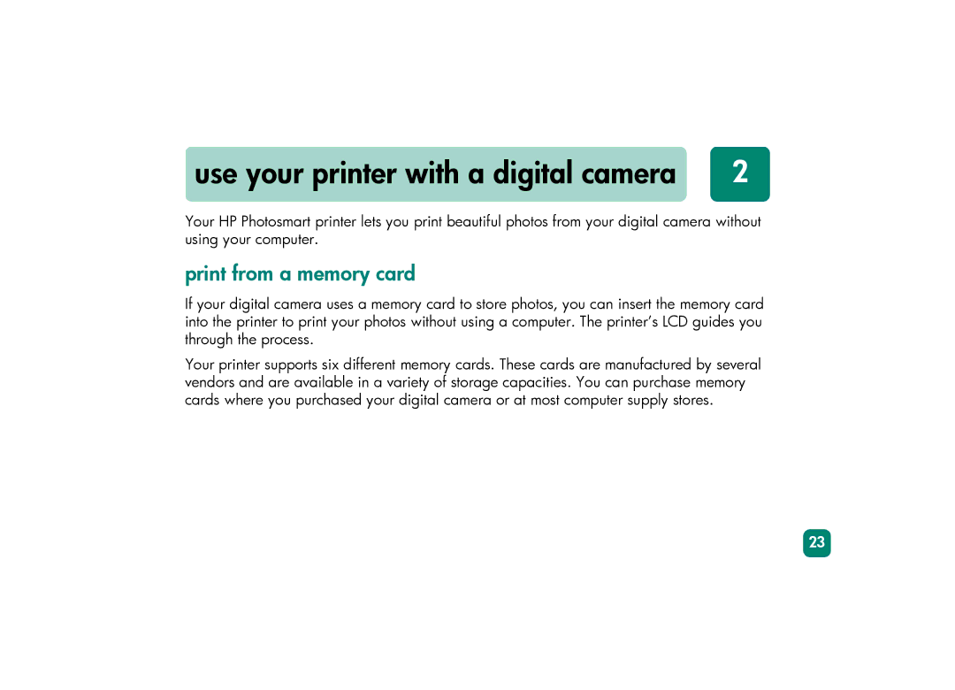 HP 230 manual Use your printer with a digital camera, Print from a memory card 