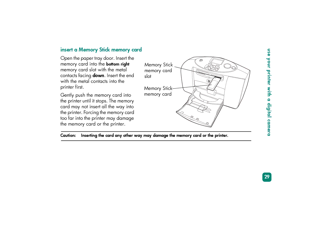 HP 230 manual Insert a Memory Stick memory card 