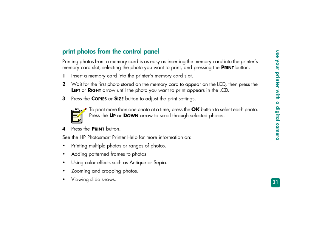 HP 230 manual Print photos from the control panel 