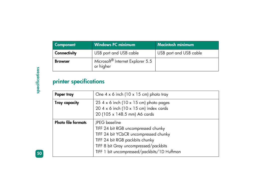 HP 230 manual Printer specifications 