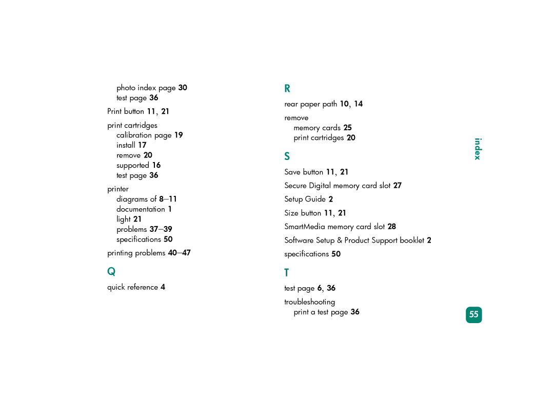 HP 230 manual Index 