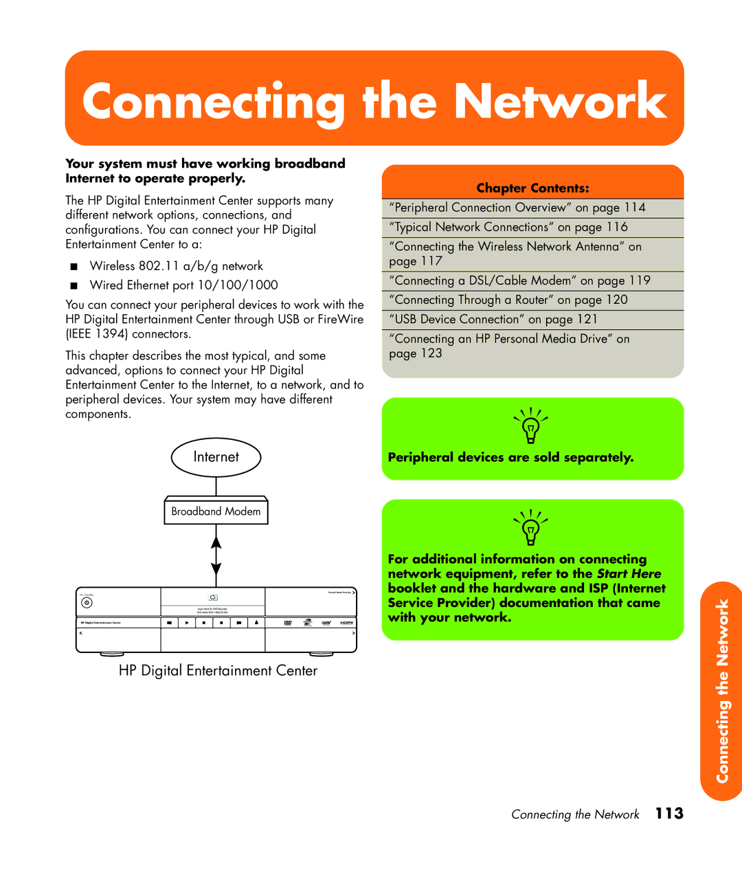 HP 2307890A manual Connecting the Network, Peripheral devices are sold separately 