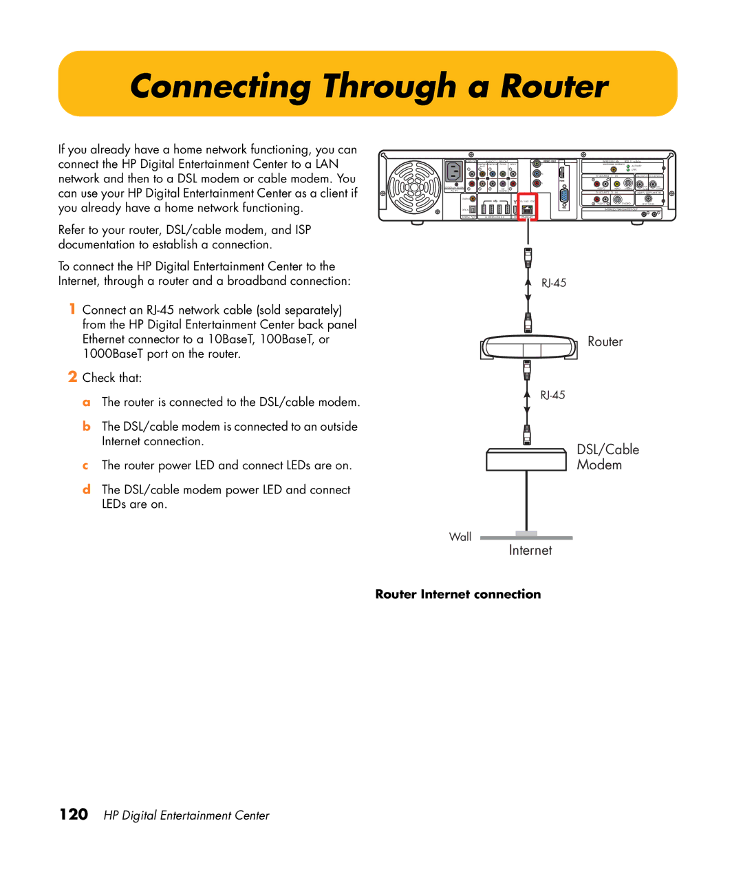 HP 2307890A manual Connecting Through a Router, Router Internet connection 