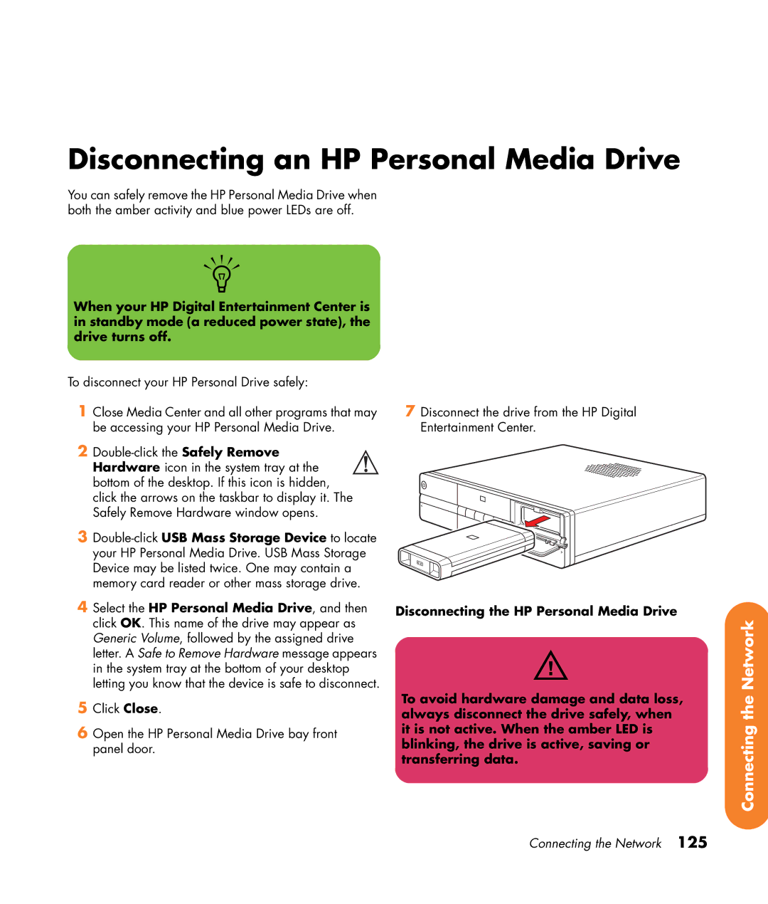 HP 2307890A manual Disconnecting an HP Personal Media Drive 