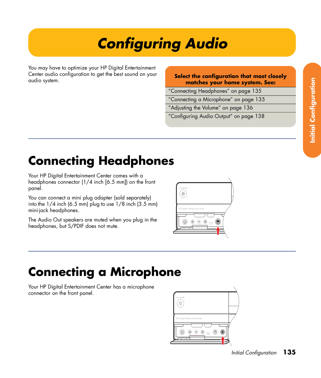 HP 2307890A manual Configuring Audio, Connecting Headphones, Connecting a Microphone 