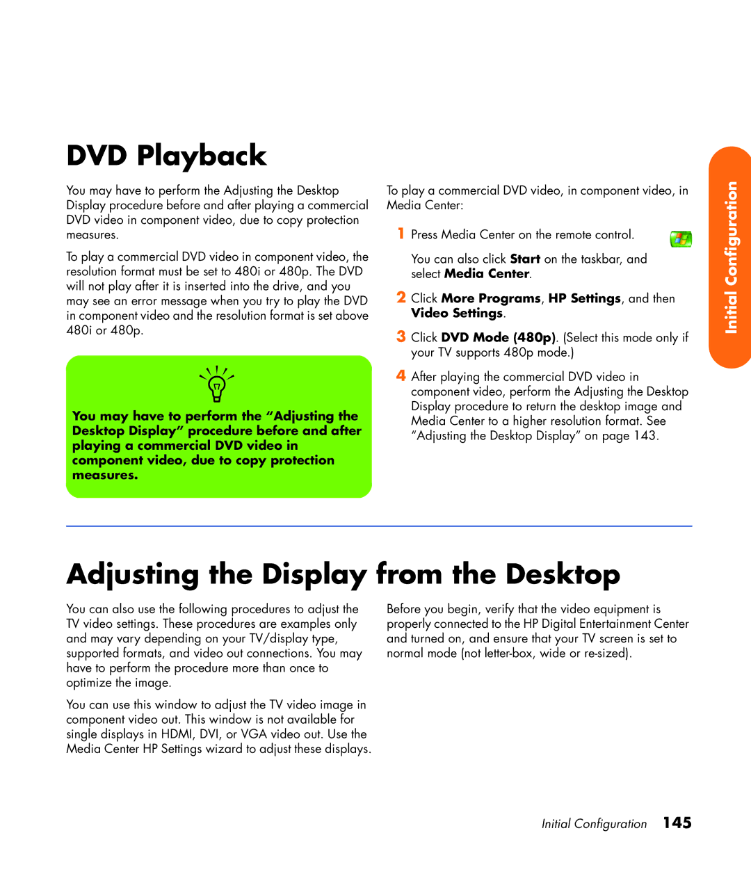 HP 2307890A manual DVD Playback, Adjusting the Display from the Desktop 