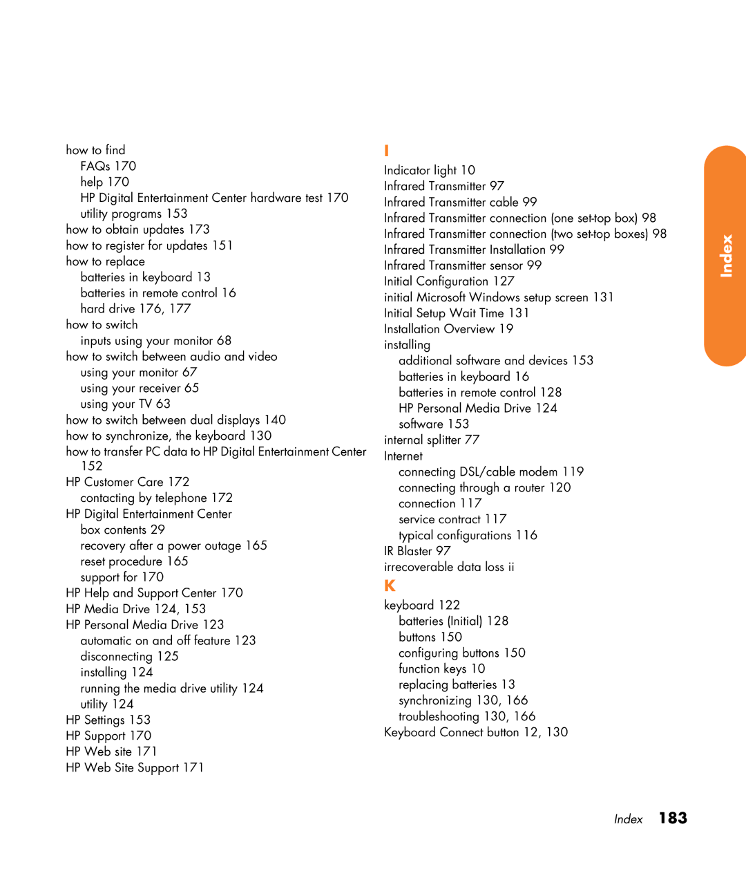 HP 2307890A manual Index 