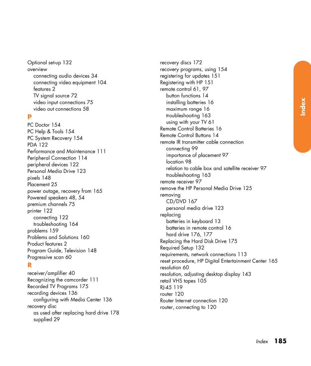 HP 2307890A manual Index 