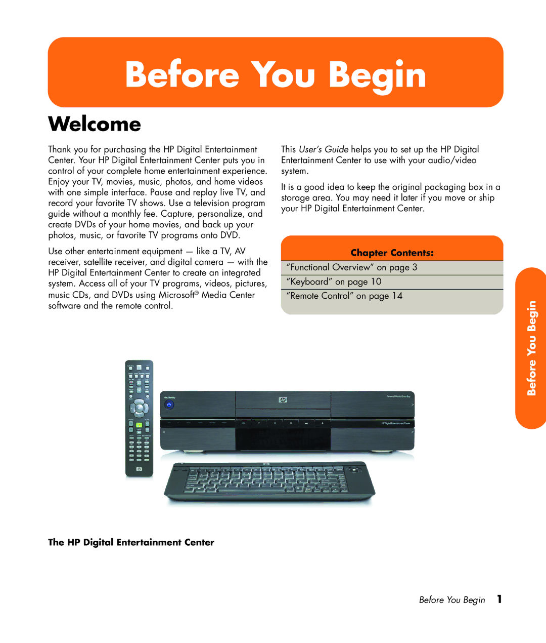 HP 2307890A manual Welcome, Chapter Contents, HP Digital Entertainment Center 