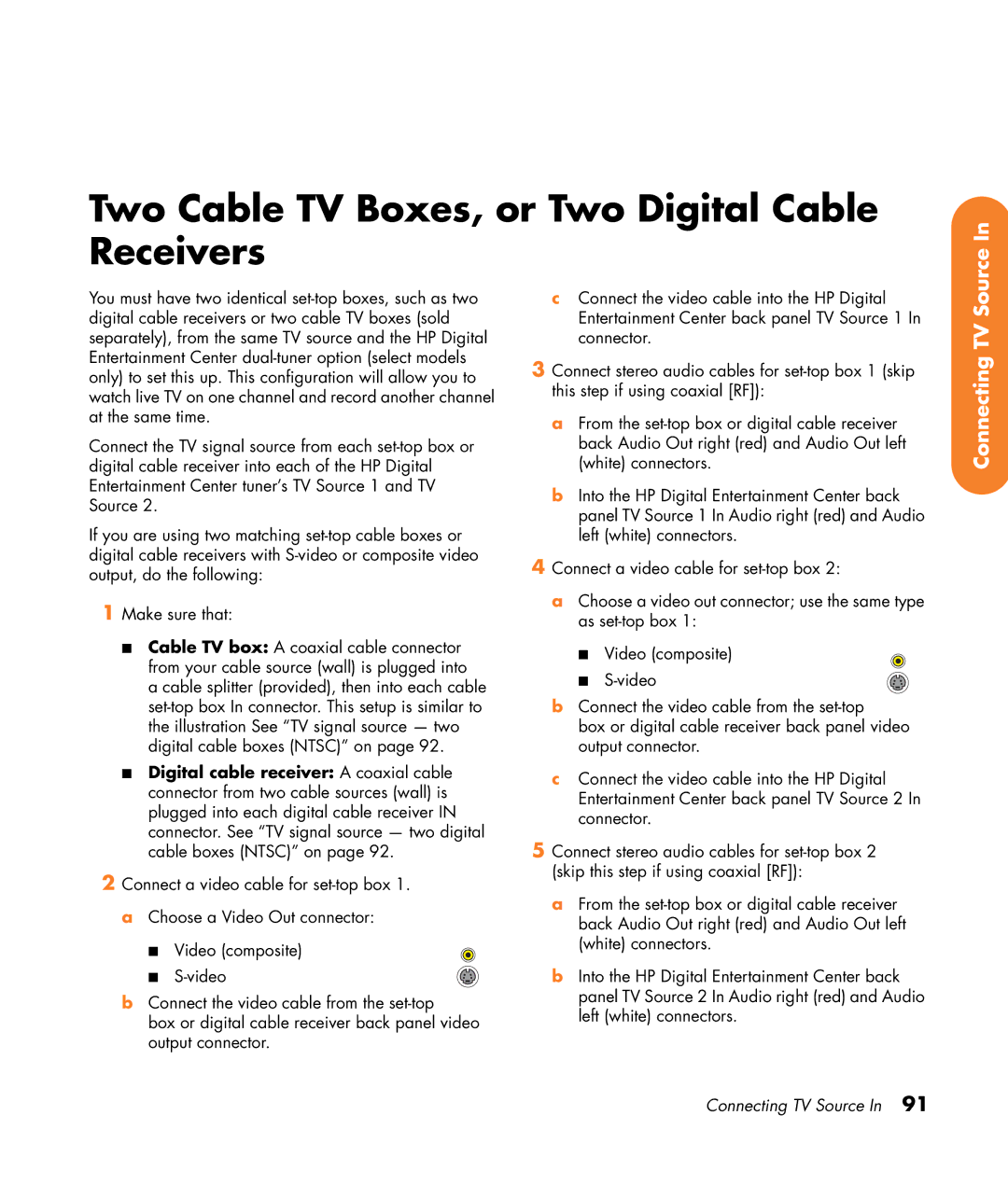 HP 2307890A manual Two Cable TV Boxes, or Two Digital Cable Receivers 