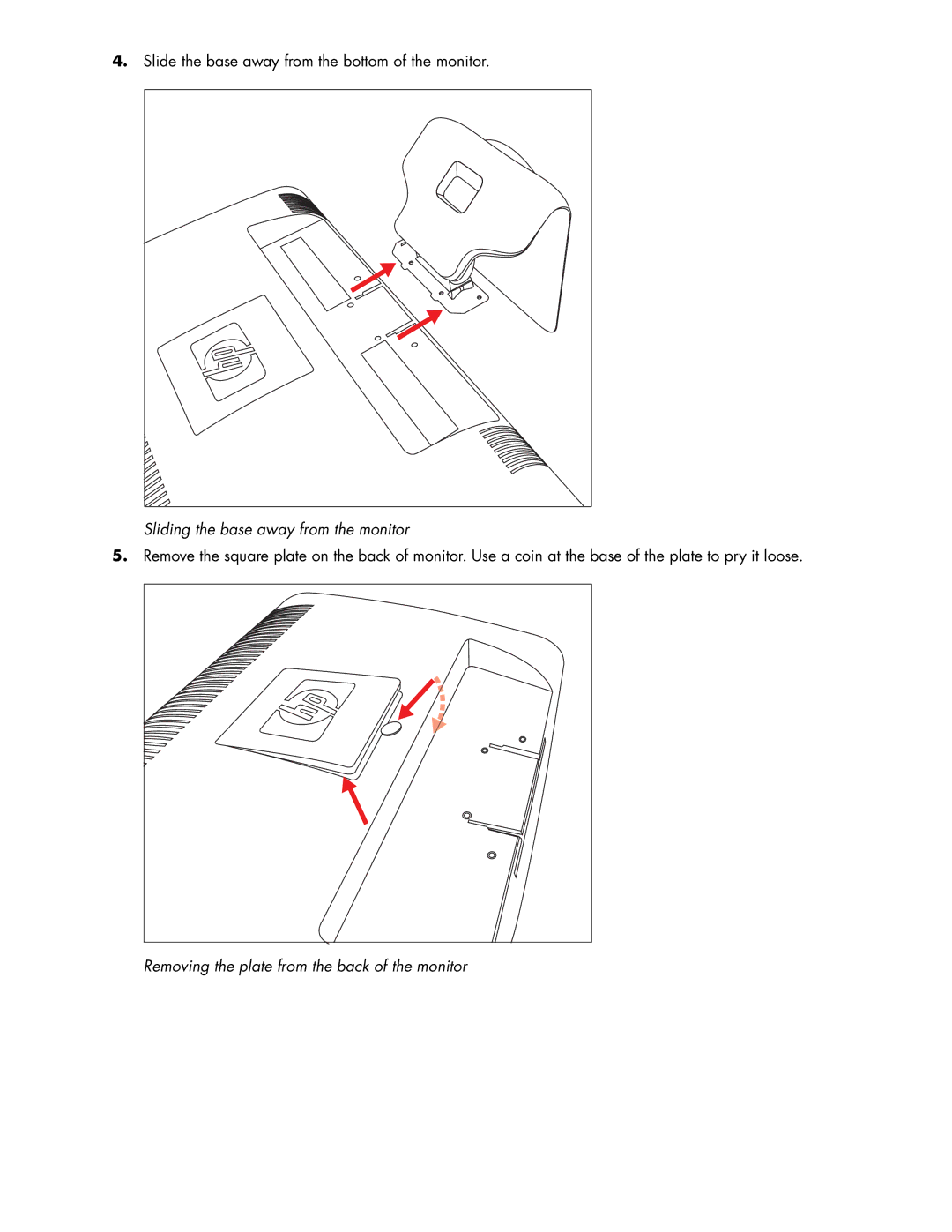 HP 2159V, 2309M manual Sliding the base away from the monitor 