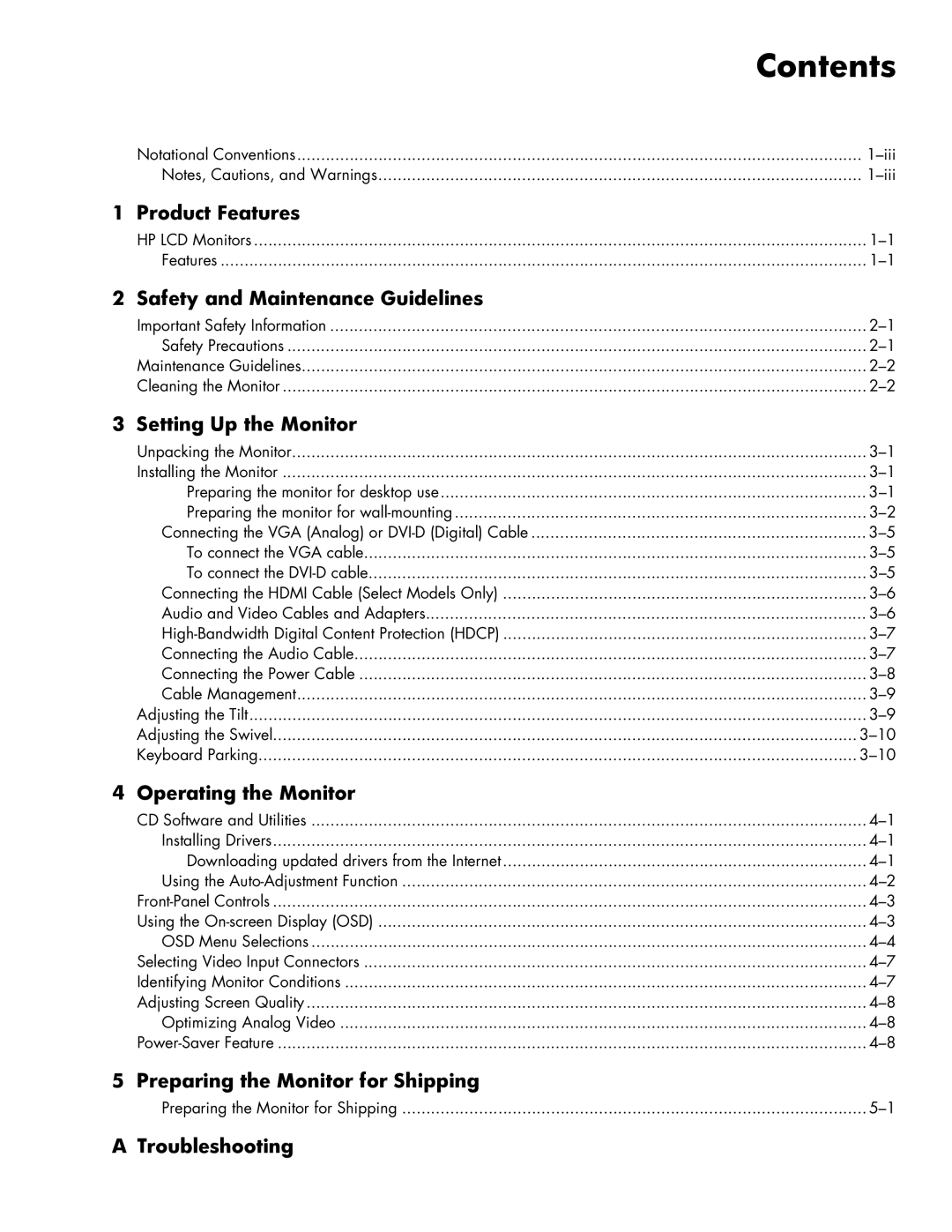 HP 2159V, 2309M manual Contents 