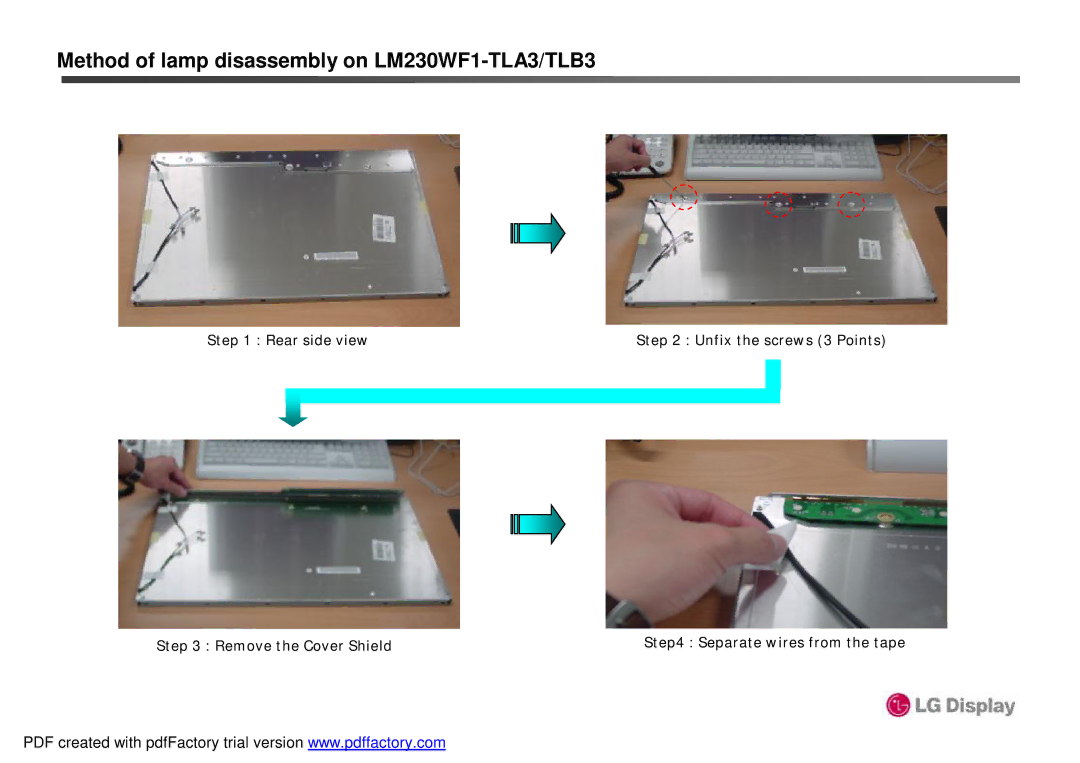 HP 2309M, 2309V manual Method of lamp disassembly on LM230WF1-TLA3/TLB3 